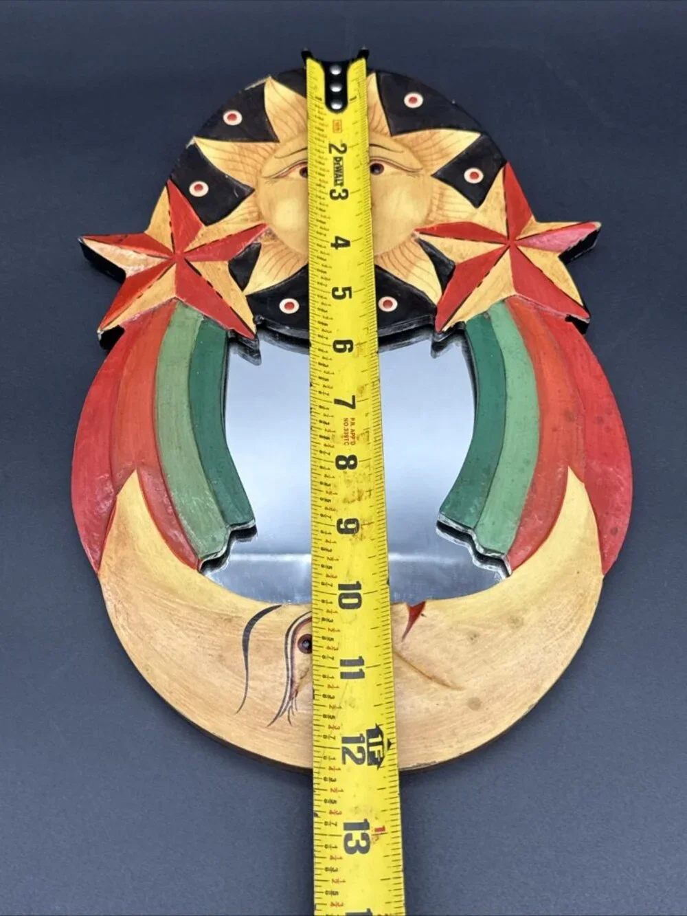 Oval Crescent Celestial Moon & Stars Mirror Wall Hanging Hand painted Y2K Boho